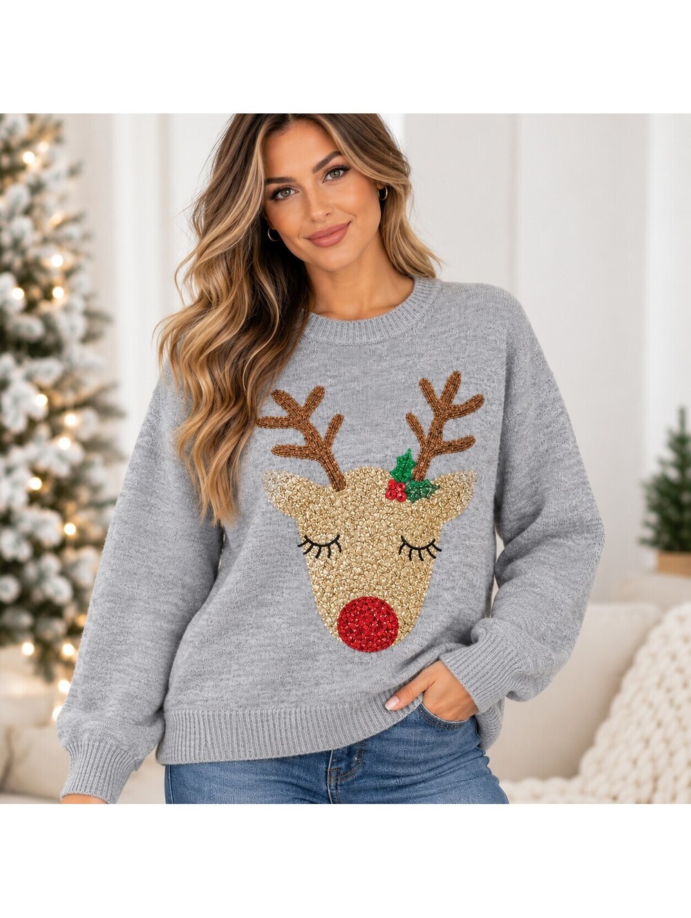 Tre Chic Holiday Deer Sweter